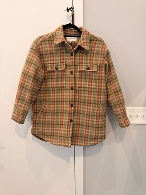 THE GREAT. Plaid Bomber Jacket in Olive, Rust, Tan